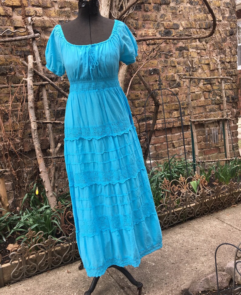 DEREK HEART Womens Full Length MAXI DRESS Blue Paisley Summer Tube Festival Boho