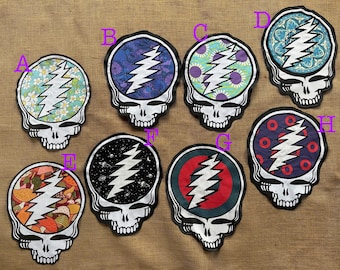13.5" Steal Your Face cotton denim patch, Phish donut stealie, Fishman circle patch, Grateful Dead, Phish patch, Sew-on patches 203A