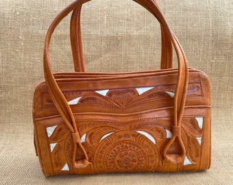 Tooled leather purse / leather boho handbag / 70s style boho purse / 70s style hippie handbag / leather hippie purse / leather boho purse