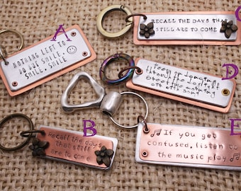 Grateful Lyrics keychain / hand-stamped hippie key ring / Dead lyrics key chain / He's Gone / Music Never Stopped / Crazy Fingers