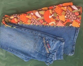 Send me your jeans!  Custom OOAK mushroom bell bottom flares hippie embroidered jeans made just for you