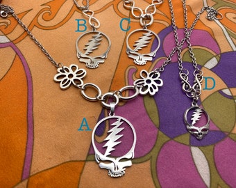 Steal Your Face necklace stainless steel pewter infinity  hippie jewelry Grateful necklace