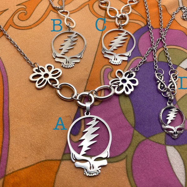 Steal Your Face necklace stainless steel pewter infinity  hippie jewelry Grateful necklace