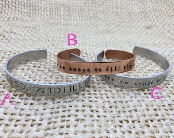 Grateful Lyrics cuff / hand-stamped hippie jewelry / Dead jewelry / Ripple / Let there be songs to fill the air