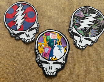 Patch de algodão jeans "Steal Your Face" de 9 polegadas, patch "Phish donut stealie", patch circular Fishman, Grateful Dead, patch Phish, patches para costurar 208A