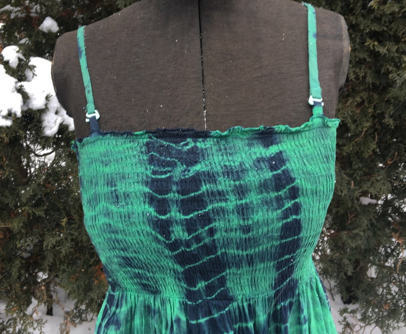 Small green and blue tube top tie dye hippie boho short dress