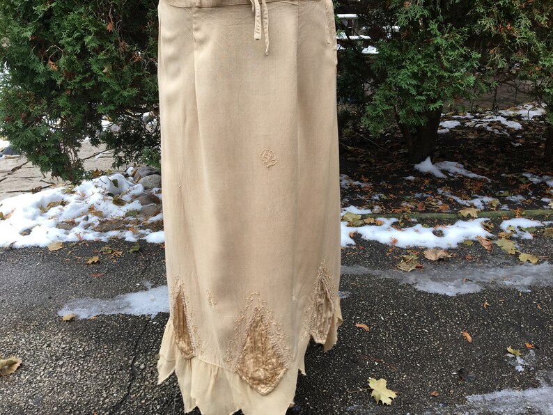 Small Medium beige tan India rayon jagged hem hippie skirt boho