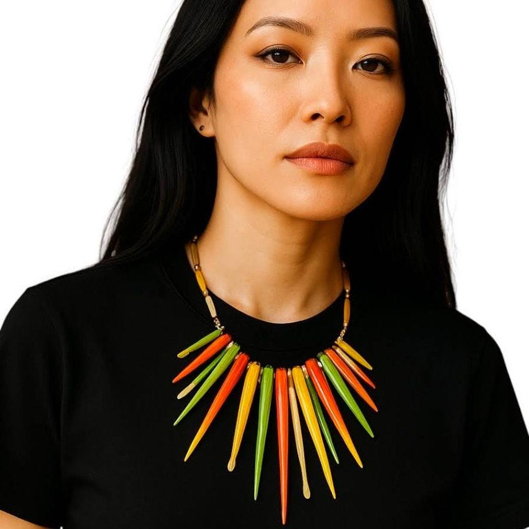 Vintage 70s Wood Spike Statement Necklace | Tribal Boho Chic - Etsy