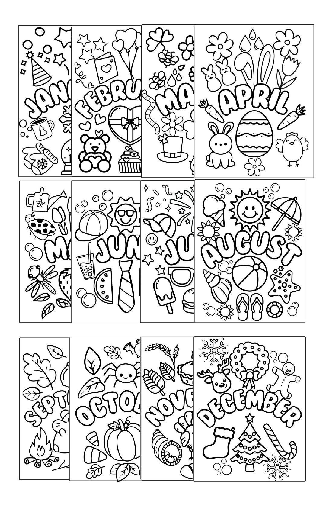 Dibujos para colorear para niños Meses del año - Etsy México