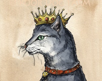 Cat Queen  5x7 painted watercolor Print