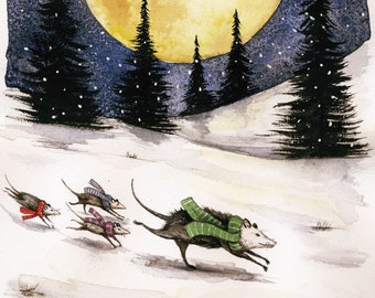 A Run Under the Winter Moon -  Signed Print ~