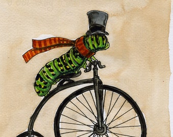 A dapper little Green Swallowtail Caterpillar Takes a Ride  (an original hand painted little one))