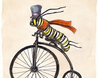 A dapper little Monarch Caterpillar Takes a Ride  (an original hand painted little one))