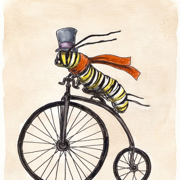 A dapper little Monarch Caterpillar Takes a Ride  (an original hand painted little one))