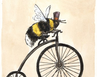 A Handsome Bumble Bee Takes a Ride (un piccolo dipinto a mano originale))