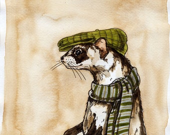 A dapper Black-Footed Ferret  (an original hand painted refined one)