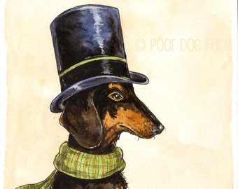 A dapper Dachshund  in a Top Hat  (an original hand painted dachshund)