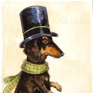 A dapper Dachshund  in a Top Hat  (an original hand painted dachshund)