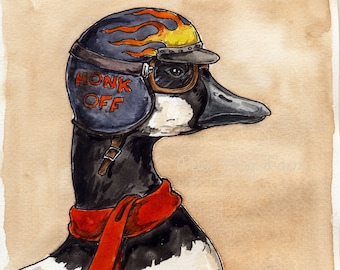 Honk Off.  A Bad A@s Biker Goose (an original hand painted boss)