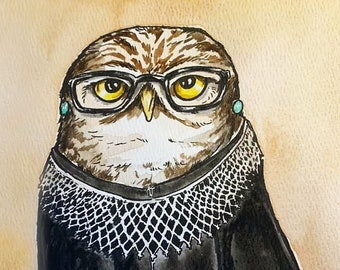 I Dissent Owl.   (an original hand tribute to RBG)