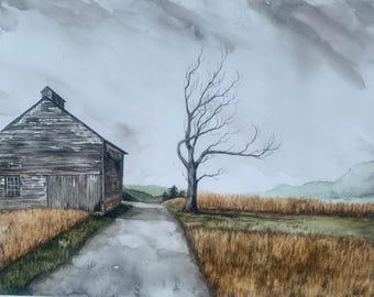 Old Gemmill Tabacco Barn  -- 8 x 10 watercolor archival  print