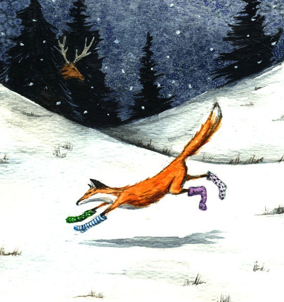 Fox in Socks - signed 8 x 10 watercolor print