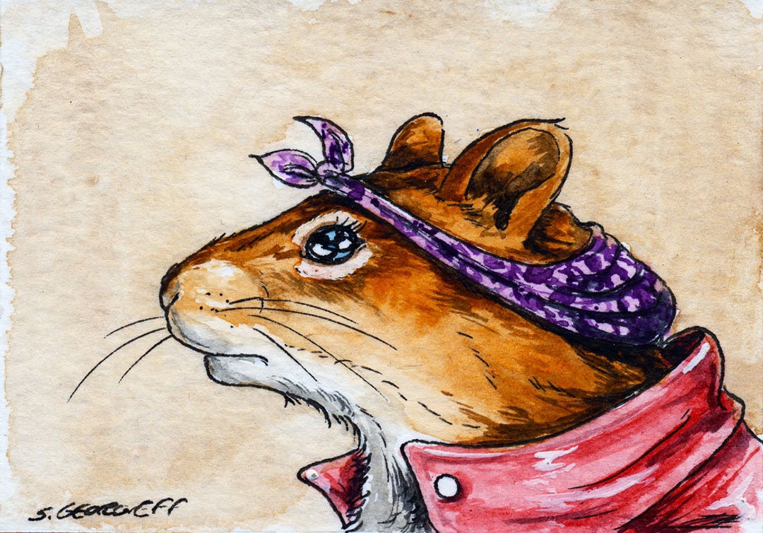 Fairy Diddle the Wild West Virginia Red Squirrel Signed Watercolor