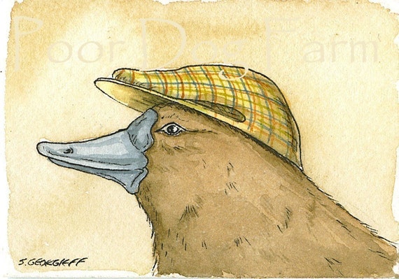 Platypus with a hat ~ watercolor print