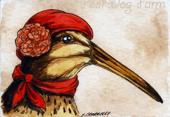 The North Island Snipe ~~ No 80 of 100 series- ~ signed watercolor print