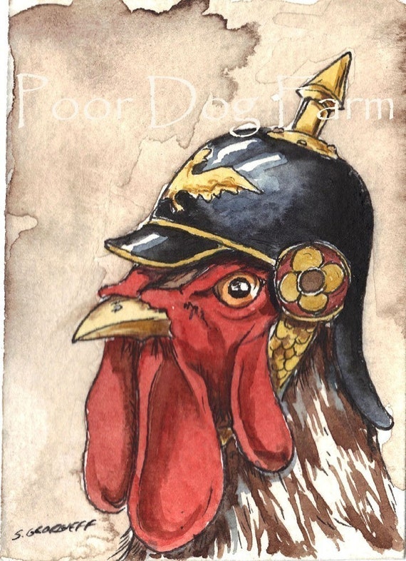 Rooster in a helmet