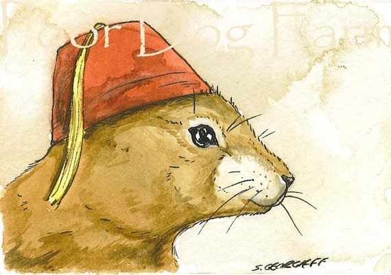 ACEO signed PRINT -    Prairie dog in a Fez