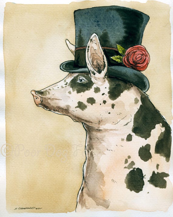 A Classy Pig  (A hand painted handsome tophat one)