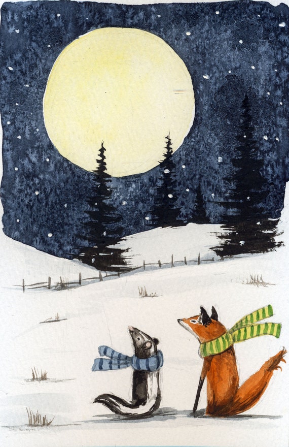 A Good Night Under the Moon   -  Signed Print ~   no4 in the 2021-22 Little Red Fox Series  -