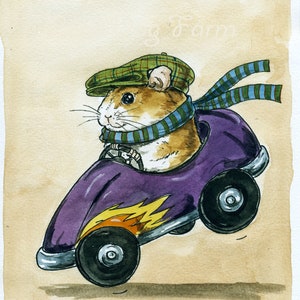 This Hamster is on Fire Go Hamster Go Limited Edition Painted Prints image 1