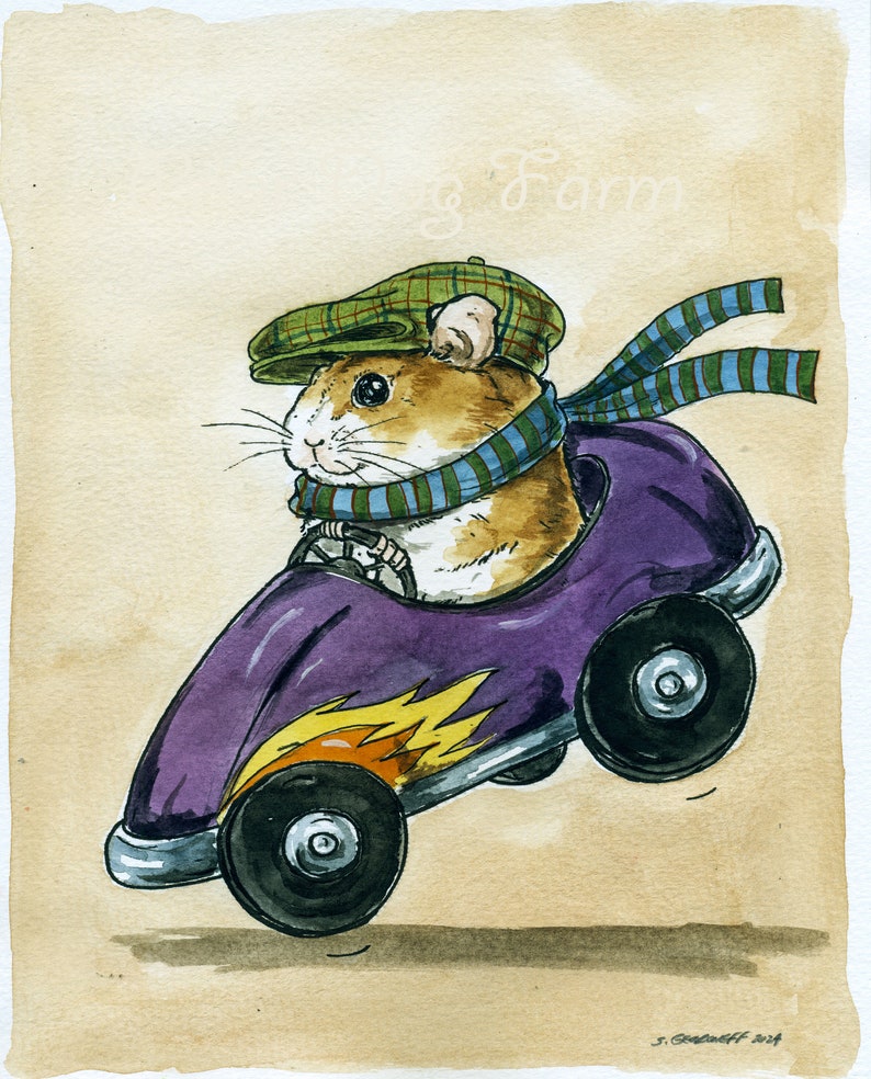 This Hamster is on Fire Go Hamster Go Limited Edition Painted Prints image 1