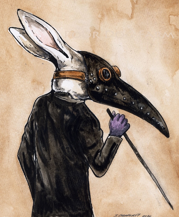 A Plague Doctor March Hare (an original hand painted hare)