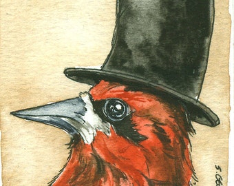 Red Breasted Top Hatted Sapsucker- ~ signed watercolor print