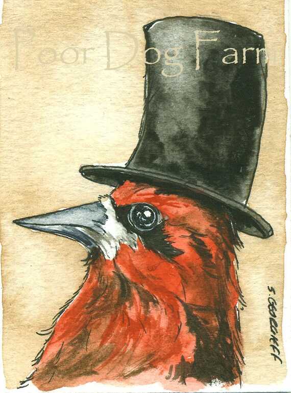 Red Breasted Top Hatted Sapsucker- ~ signed watercolor print