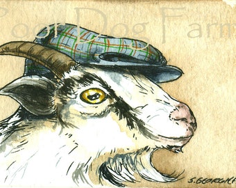 A Dapper Goat in a Hat ~ watercolor print