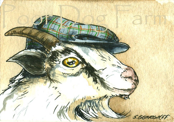 A Dapper Goat in a Hat ~ watercolor print