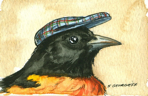 Baltimore Oriole in a Hat ~ signed watercolor print