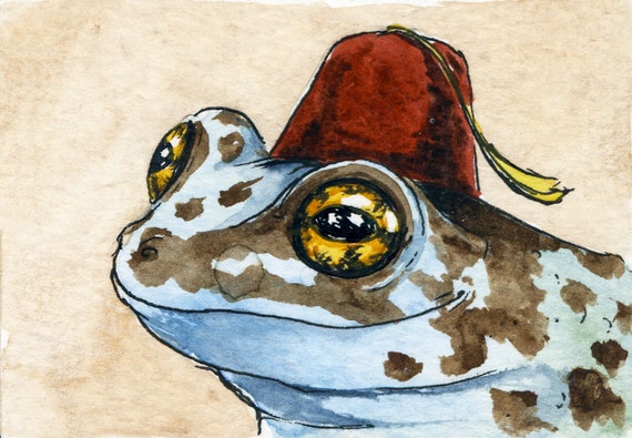 A Milk Frog in a Fez- ~ signed watercolor print
