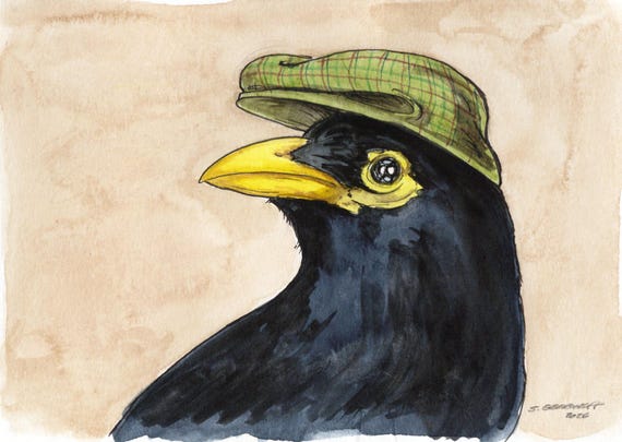 A Dapper Yellow Billed Magpie- watercolor print