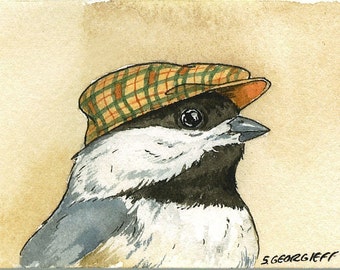 Little Chickadee with hat - 5 x 7 print