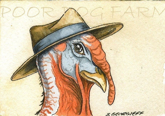 A Dapper Turkey with hat- 5 x 7 print