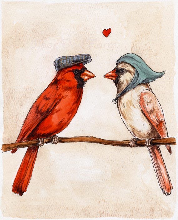 Cardinal Lover ~watercolor print