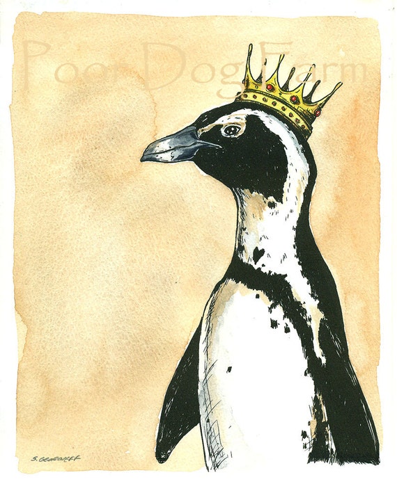 Penguin Queen  8x10 hand painted print