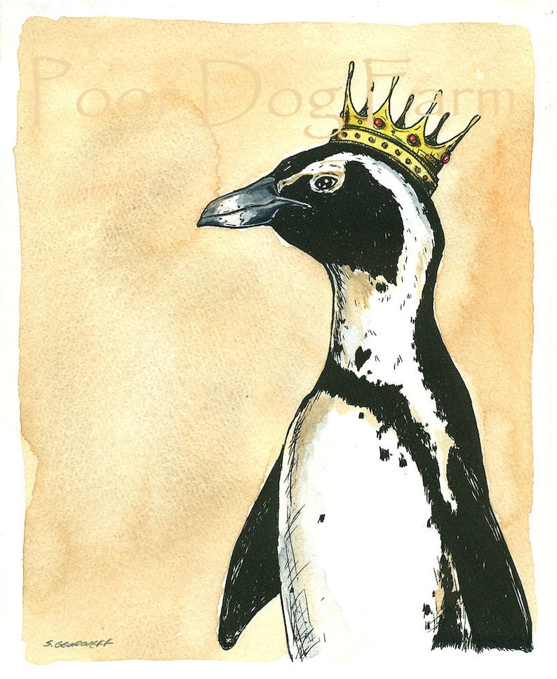 Penguin Queen 8x10 hand painted print image 1