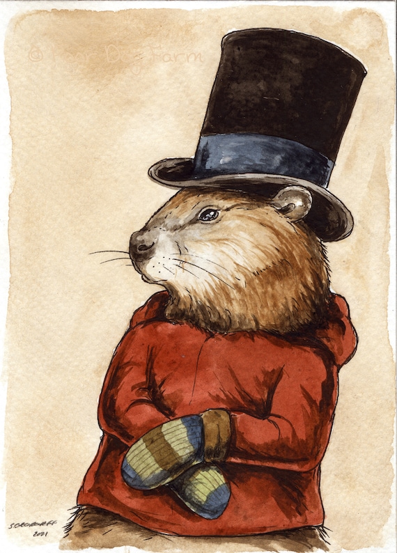 The Confident Groundhog -watercolor  Print