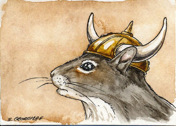 Viking Squirrel -watercolor  Print